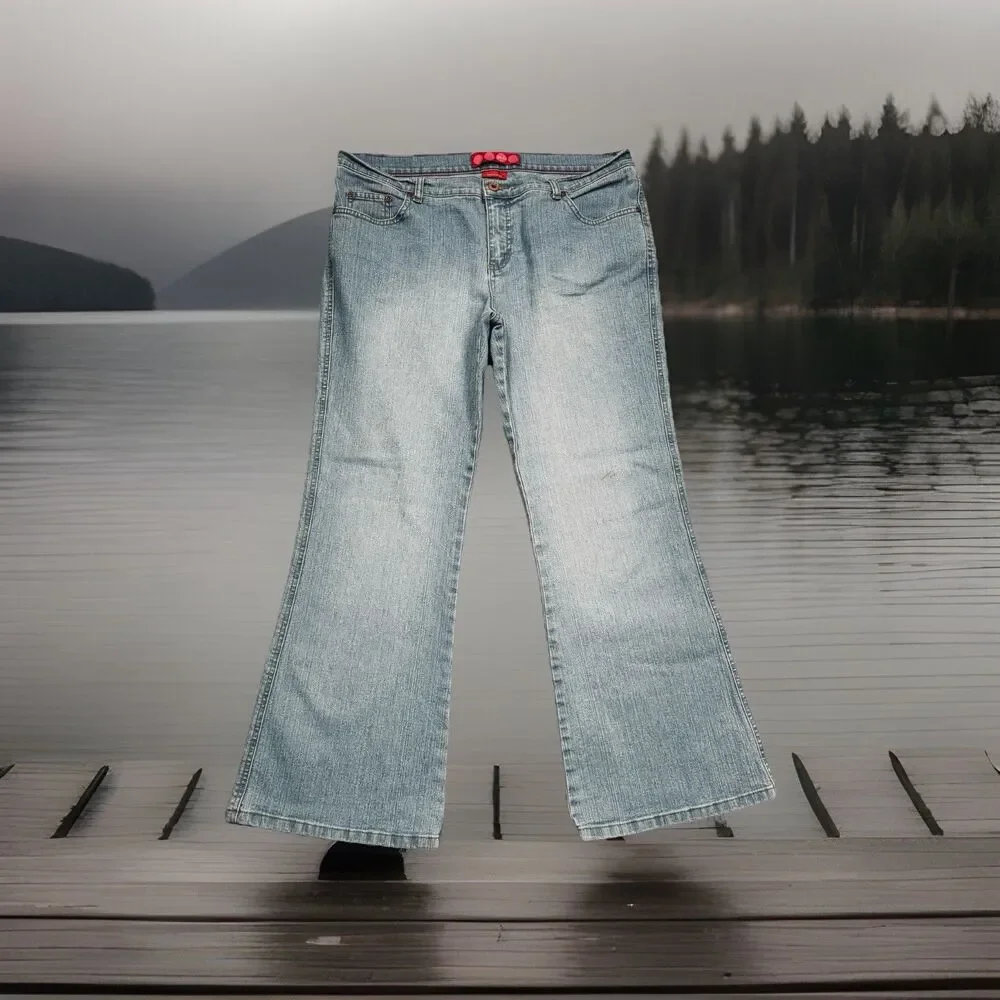Y2K Glo Flared Jeans 15 Short (34x28) Light Wash Blue Denim Juniors